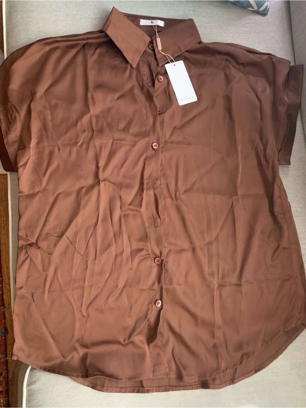 Women's Short-Sleeve Button Blouse in Chocolate Brown